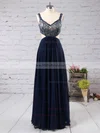 A-line V-neck Chiffon Floor-length Beading Prom Dresses #Milly020104559