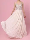 A-line V-neck Chiffon Floor-length Beading Prom Dresses #Milly020104564