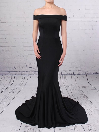 Trumpet/Mermaid Off-the-shoulder Jersey Sweep Train Prom Dresses #Milly020104572