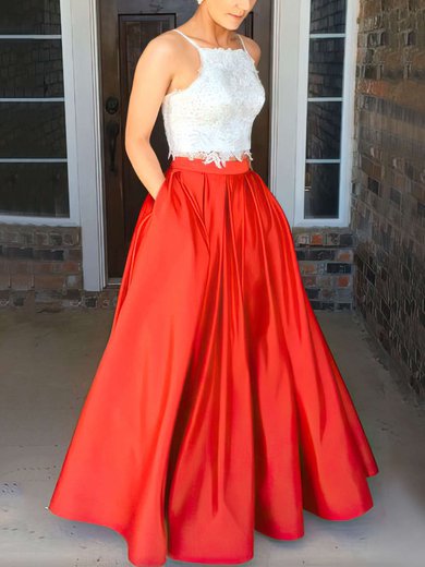 Ball Gown/Princess Floor-length Square Neckline Satin Appliques Lace Prom Dresses #Milly020104587