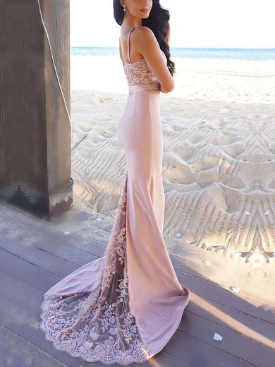 Trumpet/Mermaid Sweep Train Sweetheart Jersey Appliques Lace Prom Dresses #Milly020104584
