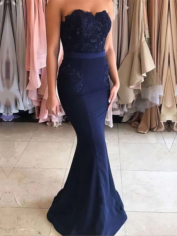 Mermaid Strapless Stretch Crepe Prom Dresses With Appliques #Milly020104580