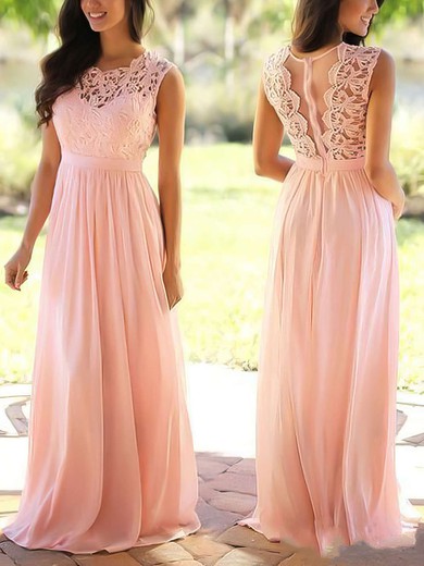 A-line Floor-length Scoop Neck Lace Chiffon Sashes / Ribbons Prom Dresses #Milly020104579