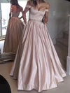 Ball Gown/Princess Floor-length Off-the-shoulder Satin Beading Prom Dresses #Milly020104578