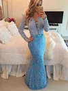 Trumpet/Mermaid V-neck Lace Floor-length Appliques Lace Prom Dresses #Milly020104614