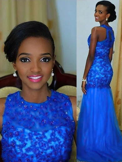 Trumpet/Mermaid Scoop Neck Chiffon Sweep Train Beading Prom Dresses #Milly020104611