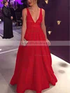 Ball Gown V-neck Silk-like Satin Floor-length Bow Prom Dresses #Milly020104603