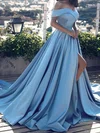 Ball Gown Off-the-shoulder Satin Modest Prom Dresses With Ruched #Milly020104840