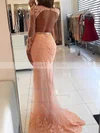 Trumpet/Mermaid Scoop Neck Tulle Sweep Train Appliques Lace Prom Dresses #Milly020104852