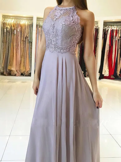 A-line Illusion Chiffon Cut Out Prom Dresses With Appliques #Milly020104856