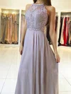 A-line Scoop Neck Chiffon Floor-length Lace Prom Dresses #Milly020104856