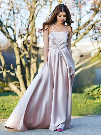 A-line Halter Satin Floor-length Prom Dresses #Milly020104861