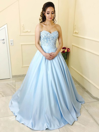 Ball Gown Sweetheart Satin Floor-length Beading Prom Dresses #Milly020104912