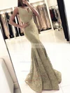 Trumpet/Mermaid V-neck Lace Floor-length Prom Dresses #Milly020104918
