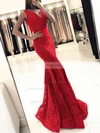 Trumpet/Mermaid V-neck Lace Floor-length Prom Dresses #Milly020104918