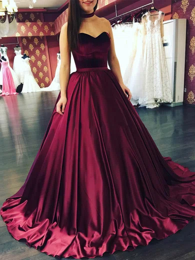 Ball Gown Sweetheart Satin Velvet Sweep Train Sashes / Ribbons Prom Dresses #Milly020104924