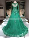 Princess Square Neckline Tulle Sweep Train Appliques Lace Prom Dresses #Milly020104931