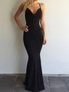 Black Sheath/Column Cowl Neck Floor-length Jersey Prom Dresses #Milly020104950