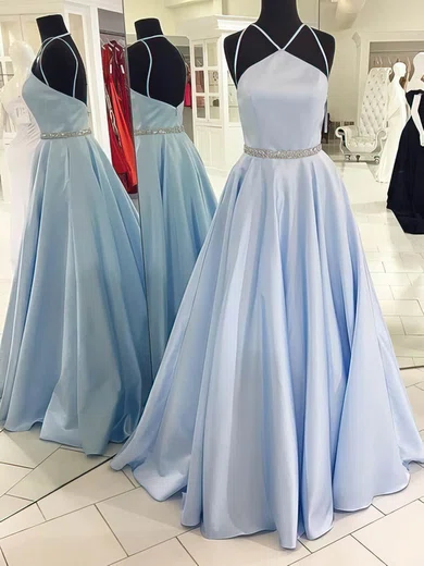 Ball Gown Halter Satin Prom Dresses With Beading #Milly020104951