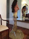 Trumpet/Mermaid V-neck Sequined Sweep Train Prom Dresses #Milly020104958