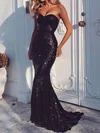 Black Mermaid Strapless Sparkly Sequin Prom Dresses #Milly020104962