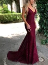 Trumpet/Mermaid Sweep Train V-neck Lace Prom Dresses #Milly020104811