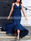 Trumpet/Mermaid V-neck Silk-like Satin Sweep Train Ruffles Prom Dresses #Milly020104812