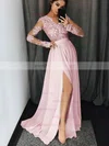 A-line V-neck Silk-like Satin Floor-length Appliques Lace Prom Dresses #Milly020104820