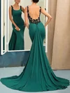 Trumpet/Mermaid Square Neckline Jersey Sweep Train Appliques Lace Prom Dresses #Milly020104825