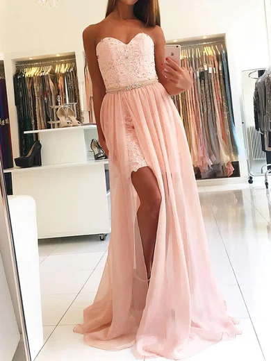 Sheath/Column Strapless Chiffon Prom Dresses With Appliques #Milly020104827