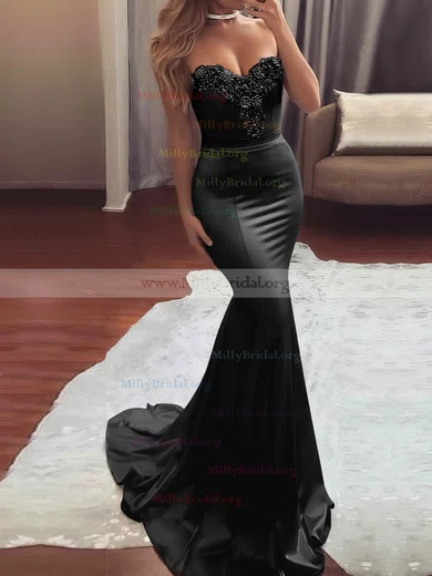 Trumpet Mermaid Black Sweetheart Satin Prom Dress Trumpet Mermaid Black Sweetheart Satin Prom Dress