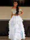 A-line Off-the-shoulder Tulle Floor-length Beading Prom Dresses #Milly020104975