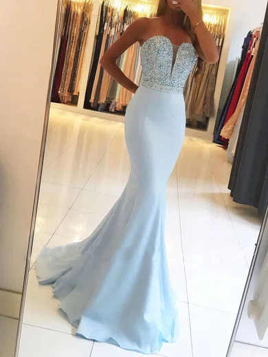 Mermaid Strapless Satin Prom Dresses With Beading #Milly020104979