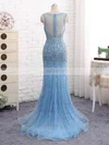 Trumpet/Mermaid V-neck Tulle Sweep Train Beading Prom Dresses #Milly020104996
