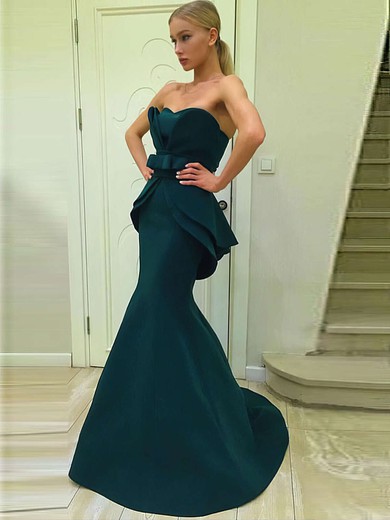 Trumpet/Mermaid Sweetheart Satin Sweep Train Sashes / Ribbons Prom Dresses #Milly020105007