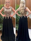 A-line Scoop Neck Chiffon Sweep Train Beading Prom Dresses #Milly020105012