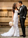 Trumpet/Mermaid Sweetheart Tulle Sweep Train Wedding Dresses With Appliques Lace #Milly00023090