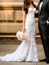 Trumpet/Mermaid Sweetheart Tulle Sweep Train Wedding Dresses With Appliques Lace #Milly00023090