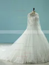Ball Gown Scoop Neck Tulle Chapel Train Beading Wedding Dresses #Milly00023094