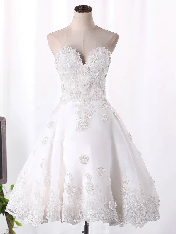 A-line Sweetheart Organza Knee-length Appliques Lace Wedding Dresses #Milly00023097