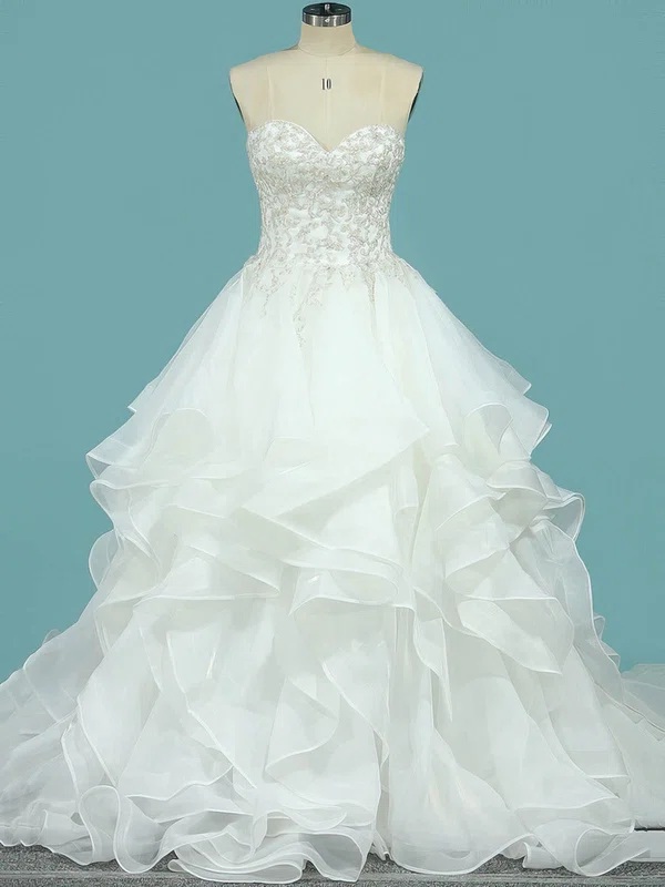 Ball Gown Sweetheart Organza Court Train Wedding Dresses With Cascading Ruffles #Milly00023098
