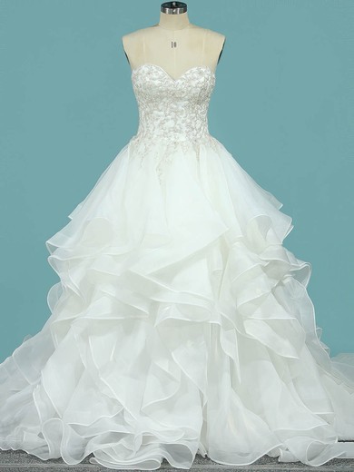 Ball Gown Sweetheart Organza Court Train Appliques Lace Wedding Dresses #Milly00023098