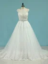 Ball Gown V-neck Tulle Court Train Wedding Dresses With Beading #Milly00023100