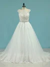 Ball Gown V-neck Tulle Court Train Beading Wedding Dresses #Milly00023100