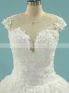 Ball Gown Scoop Neck Lace Tulle Chapel Train Appliques Lace Wedding Dresses #Milly00023101