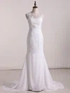 Trumpet/Mermaid Illusion Chiffon Sweep Train Wedding Dresses With Appliques Lace #Milly00023102