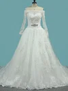 Ball Gown Off-the-shoulder Tulle Court Train Wedding Dresses With Appliques Lace #Milly00023104