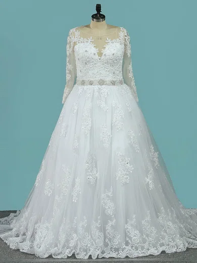 Ball Gown/Princess Illusion Tulle Sweep Train Wedding Dresses With Beading #Milly00023107