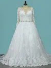 Ball Gown Illusion Tulle Sweep Train Wedding Dresses With Beading #Milly00023107