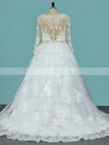 Ball Gown Scoop Neck Tulle Sweep Train Beading Wedding Dresses #Milly00023107